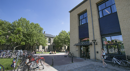 Indgangen til Det Natur- og Sundhedsvidenskabelige Fakultetsbibliotek (KUB Frederiksberg)