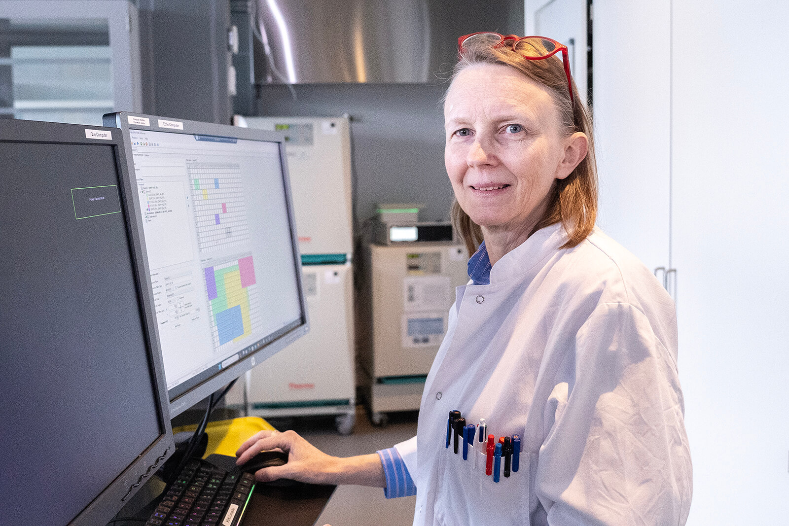 Sandra Gordon i High-Content CRISPR Screens-laboratoriet. Foto: Københavns Universitet